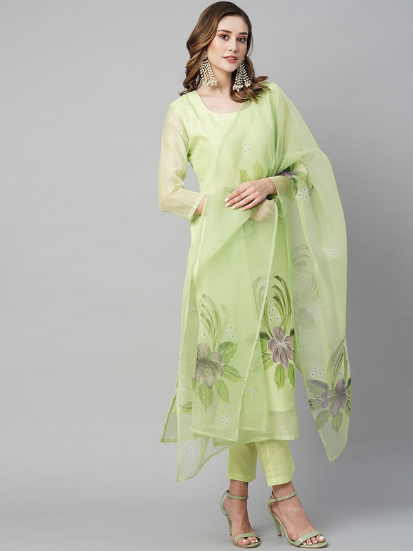 Kalini Floral Printed Straight Kurta & Trousers With Dupatta - Distacart