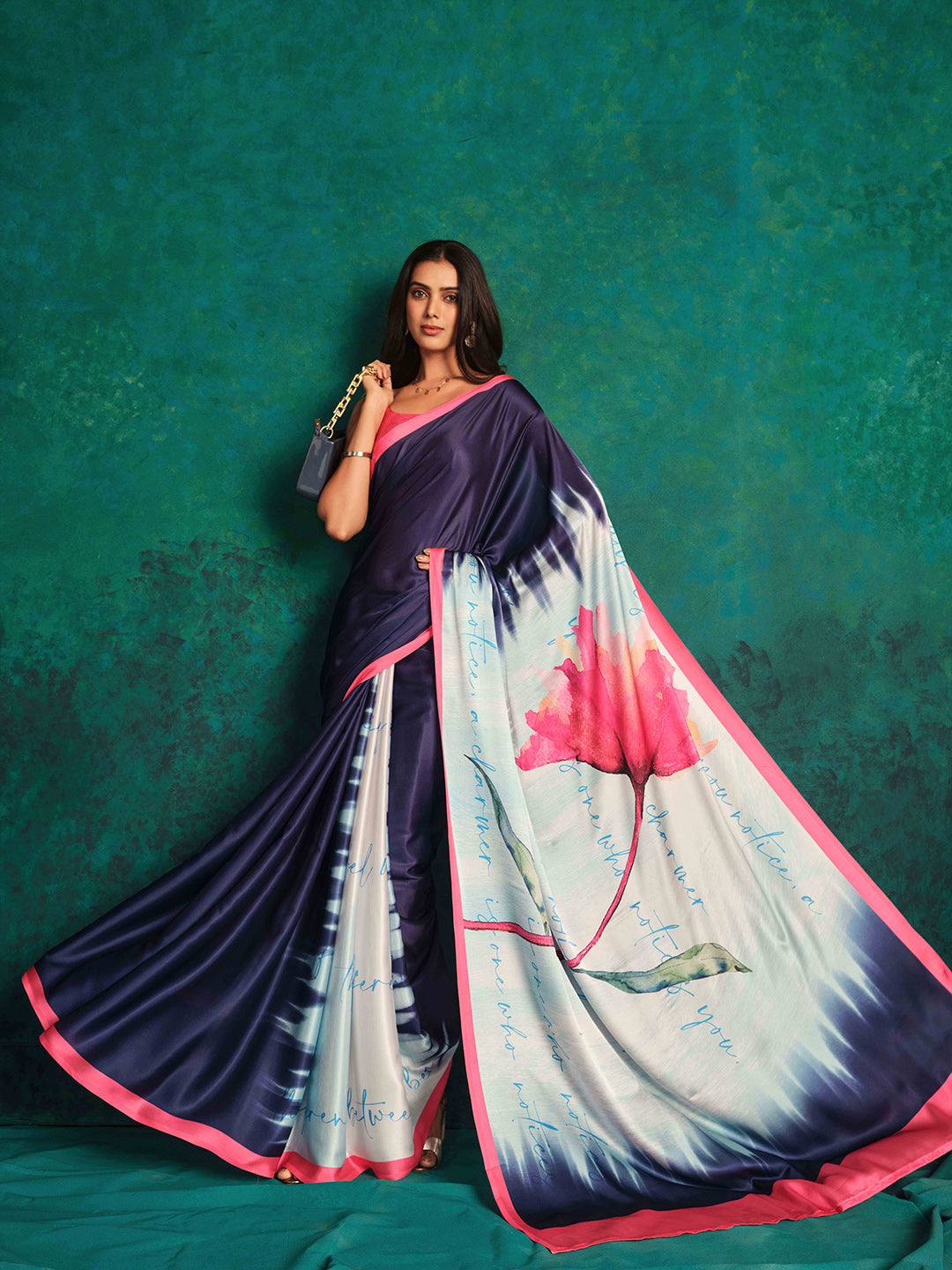 Sangria Printed Satin Saree - Distacart