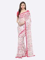 Thumbnail for Kalini Pink & White Abstract Print Pure Georgette Saree - Distacart