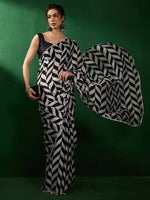 Thumbnail for Sangria Striped Embellished Beads and Stones Sarees - Distacart