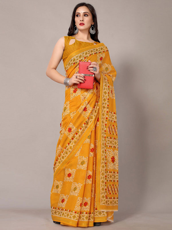 Kalini Ethnic Motifs Printed Zari Saree - Distacart