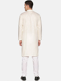 Thumbnail for Sethukrishna Men Off White Angrakha Pure Cotton Kurta with Churidar - Distacart