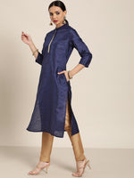 Thumbnail for Sangria Women Navy Blue Solid Straight Kurta - Distacart