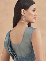 Thumbnail for Mitera Grey Embroidered Satin Lehenga Saree - Distacart