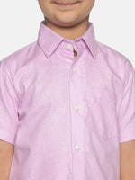 Thumbnail for Sethukrishna Boys Pink & Off-White Pure Cotton Shirt with Dhotis - Distacart