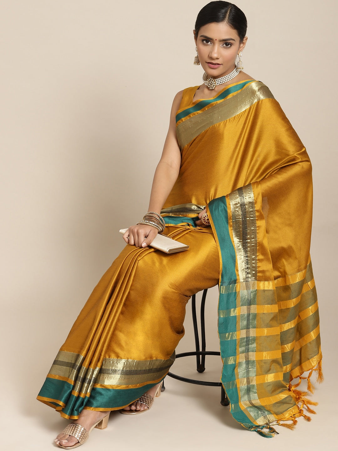 Saree Mall Mustard Zari Silk Blend Uppada Sarees - Distacart