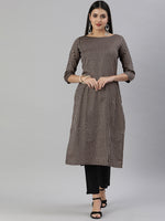Thumbnail for Kalini Women Beige & Black Striped Straight Kurta - Distacart