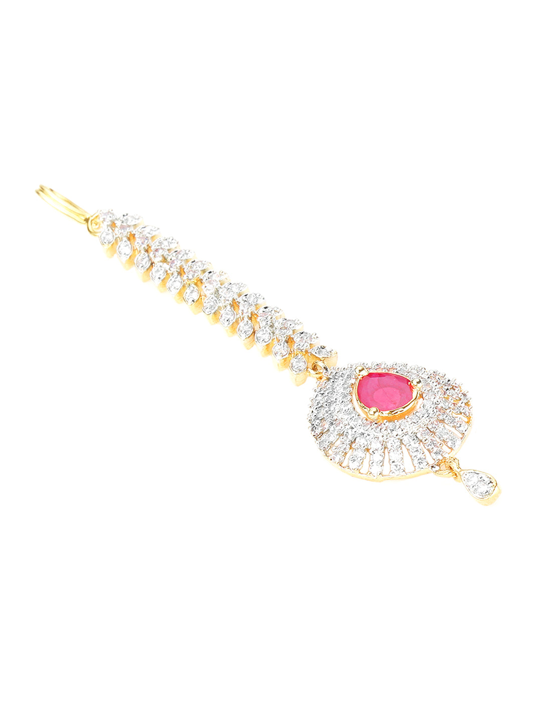 Yellow Chimes Women Gold-Plated American Diamond Pink & White Studded Handcrafted Maang Tikka - Distacart