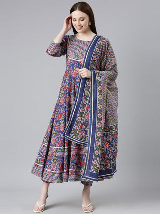 Kalini Floral Printed Gotta Patti Pure Cotton Kurta with Trousers & Dupatta - Distacart