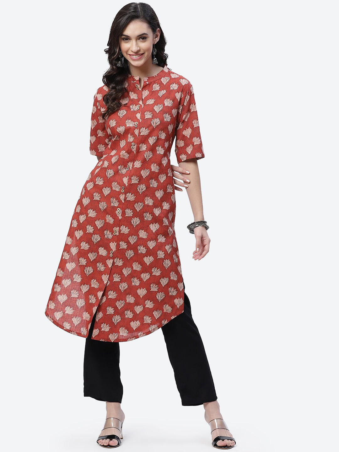 Biba Women Red Ethnic Motifs Printed Kurta - Distacart