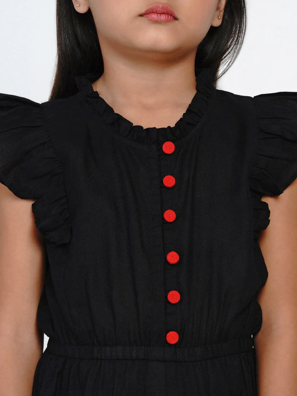 NOZ2TOZ Black & Red Solid Basic Jumpsuit For Girls - Distacart