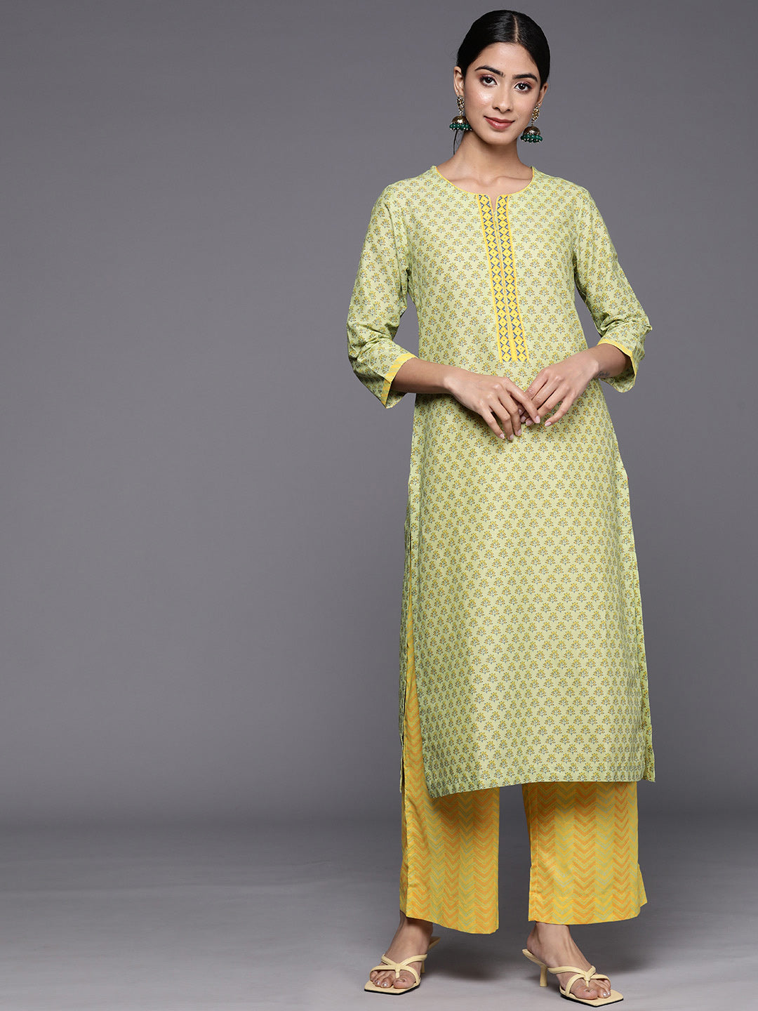 Biba Pure Cotton Printed Straight Kurta with Palazzos - Distacart