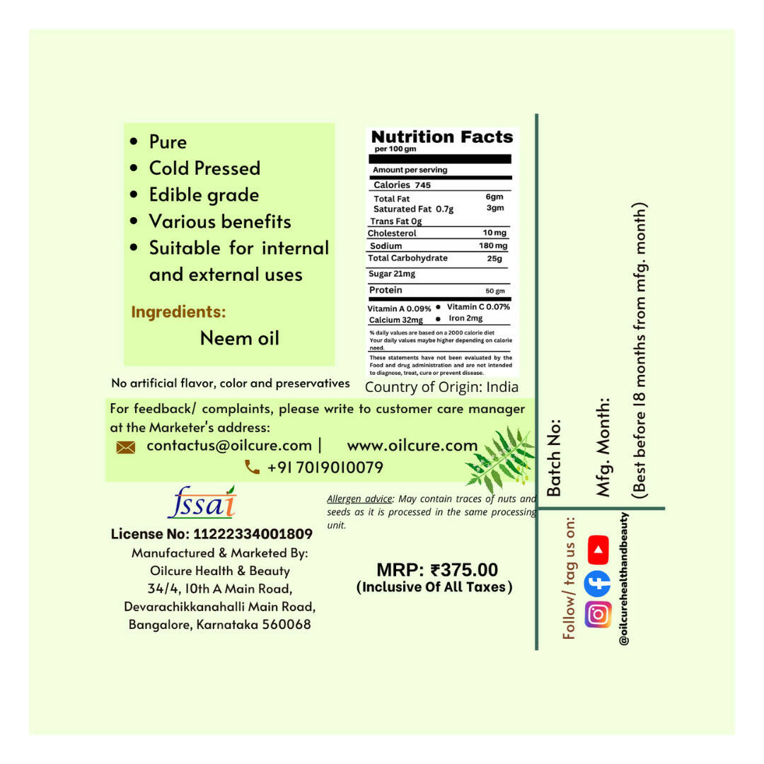 Oilcure Neem Oil Cold Pressed - Distacart