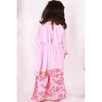 Thumbnail for Little Bansi Pink Floral print Kurta Frock with Floral Plazzo and Dupatta