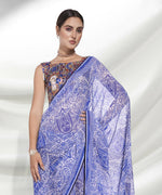 Thumbnail for Blue Georgette Floral Printed Saree With Unstitched Blouse Piece - Rajal - Distacart