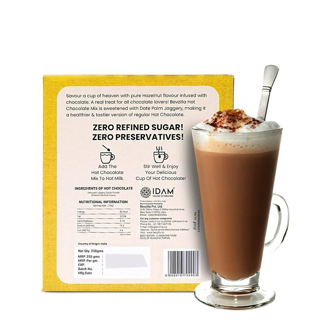 Bevzilla Hot Chocolate Powder (Hazelnut) Drink Powder With Organic Date Palm Jaggery - Distacart
