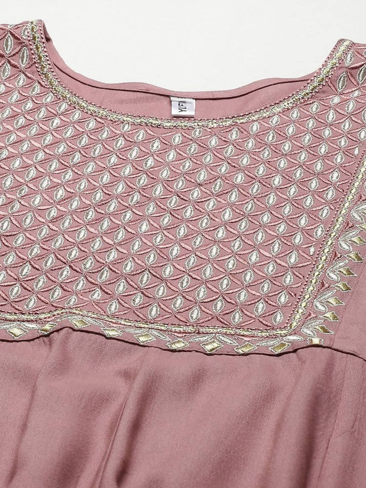 Yufta Pink Embroidered Ethnic Midi Dress