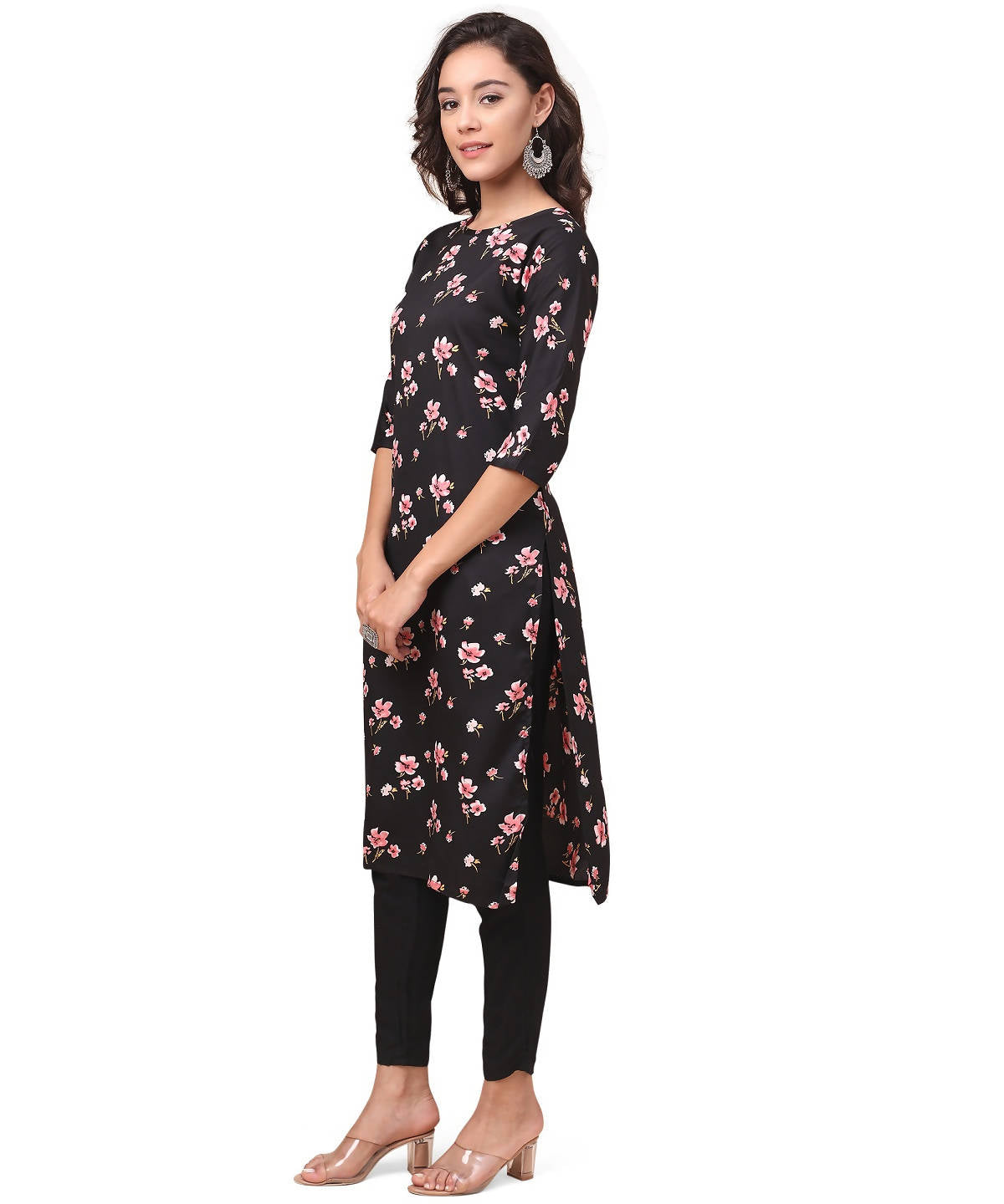 Vamika Black French Crepe Printed Party Wear/Casual Wear Kurti - Distacart