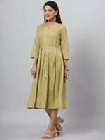 Thumbnail for Juniper Women's Green Rayon Slub Solid Dress - Distacart