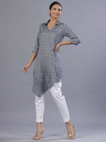 Thumbnail for Juniper Women Blue Rayon Printed Asymmetric Kurta - Distacart