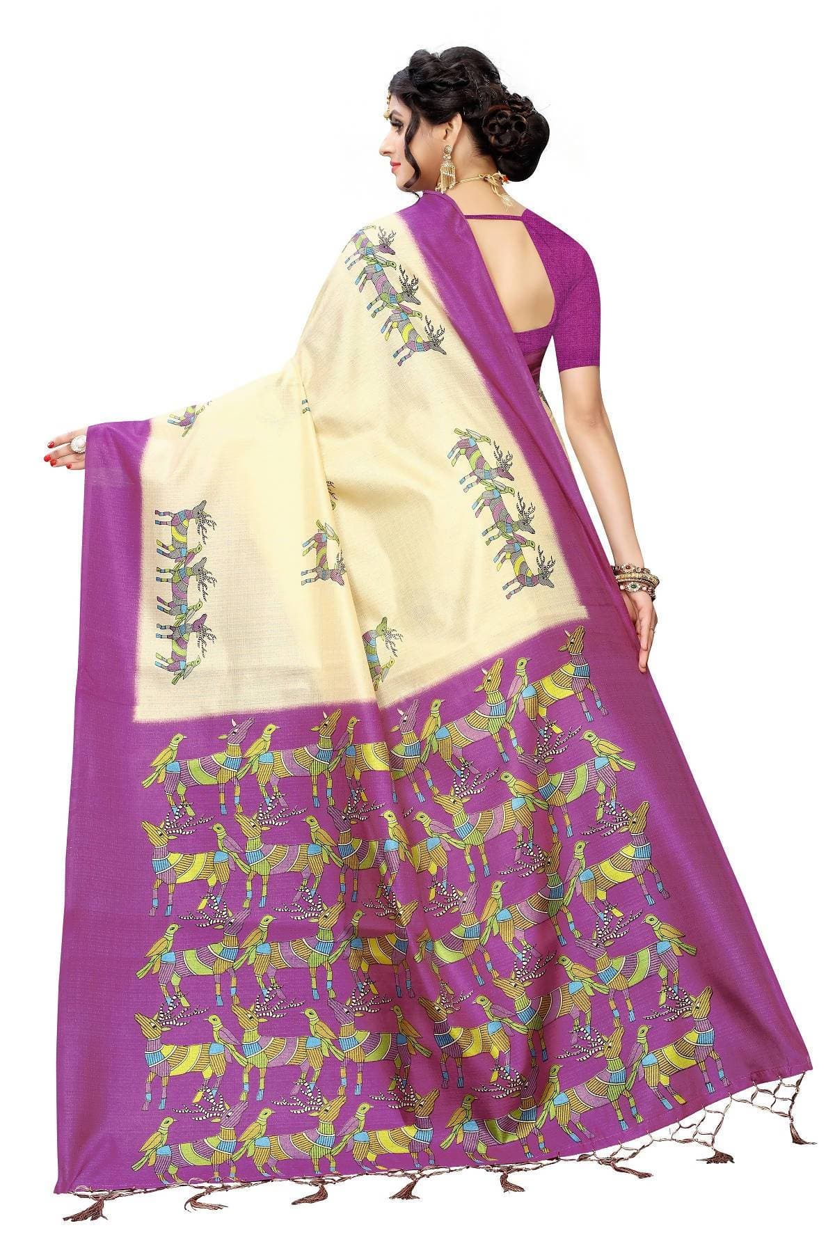 Vamika Multicolor & Wine Red Kalamkari With Jhalar Khadi Silk Saree