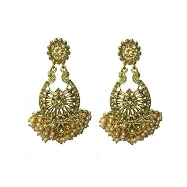 Tiaraa Golden Pearl Polki Studded Fashion Earrings - Distacart
