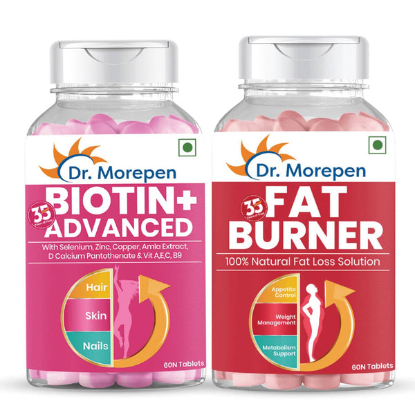 Dr. Morepen Biotin+ Advanced Tablets and Fat Burner Tablets Combo - Distacart