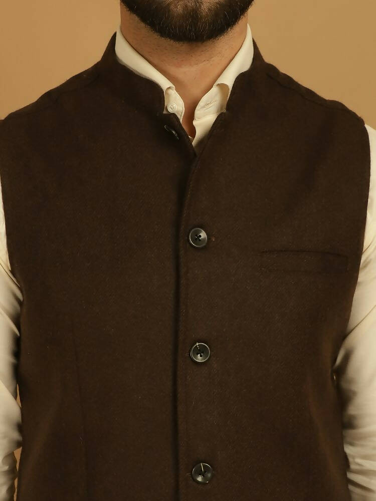 Even Apparels Pure Wool Nehru Jacket - Brown - Distacart