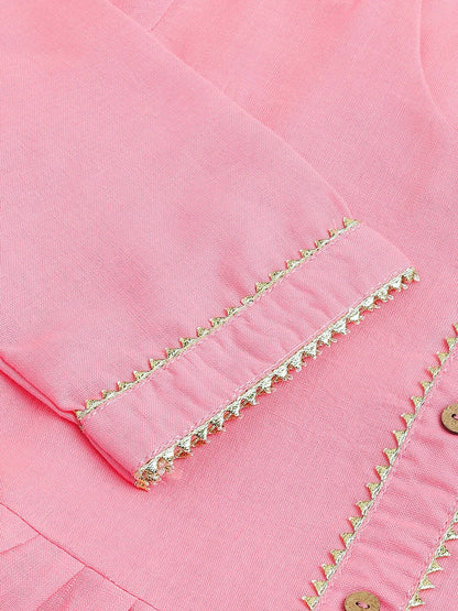 Pink Poly Cotton Solid Nayra Cut Kurta - Tirtha - Distacart