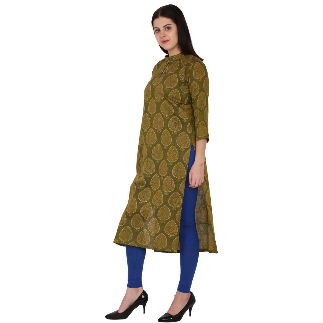 Kanoor Women's green cotton straight kurti