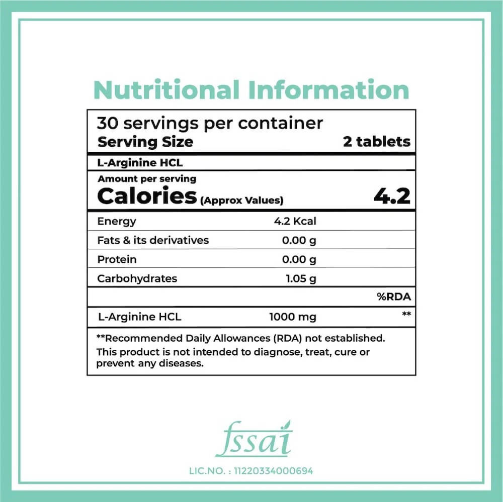 Boldfit L-Arginine Hcl 1000mg Supplement Tables - Distacart