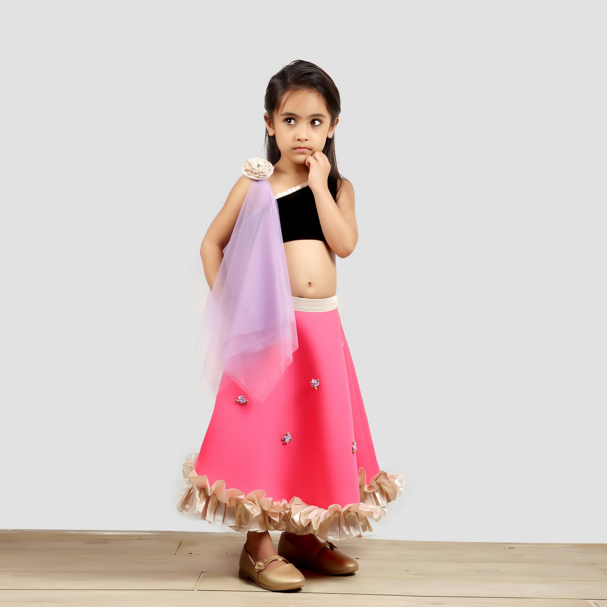 Pink Cow Fashions Black & Pink Ghagra Choli With Dupatta - Distacart