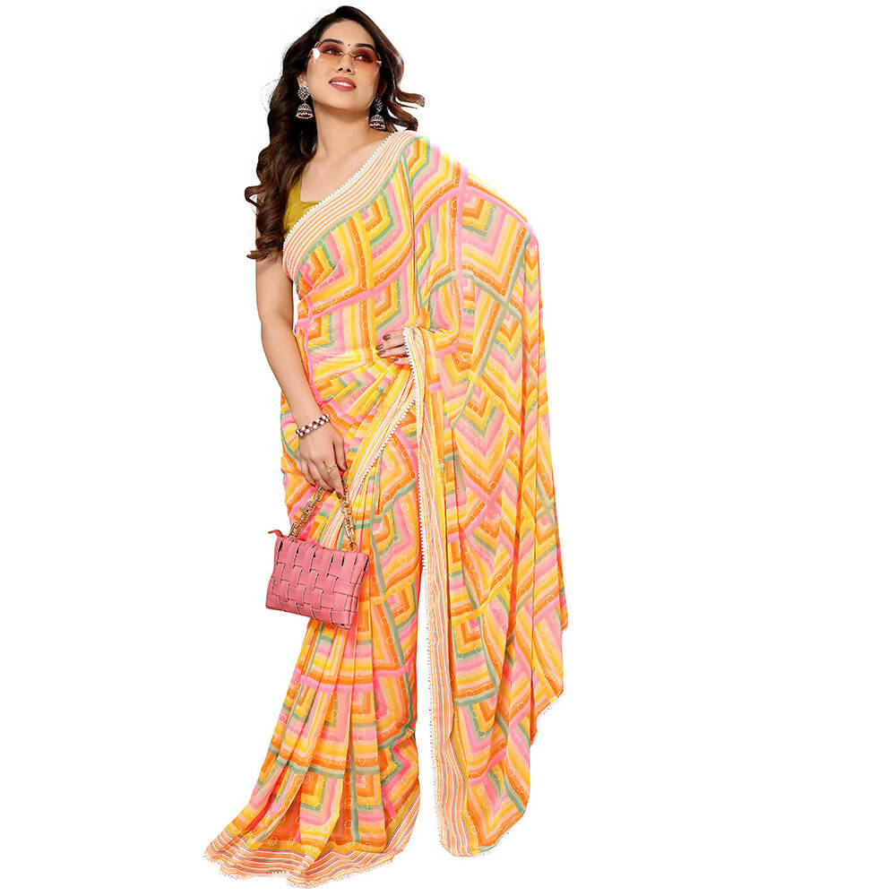Women's Partywear Designer Yellow Georgette Fancy Saree - Satrangi - Distacart