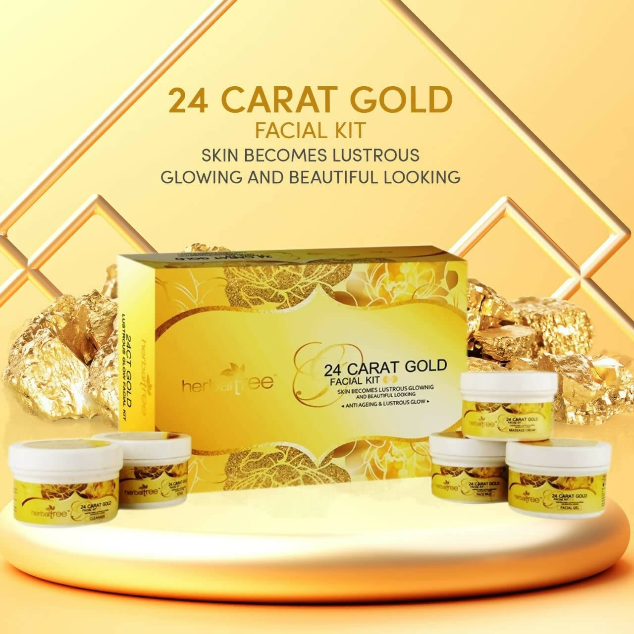 Herbal Tree 24 Carat Gold Facial kit For Anti-Ageing, Gold Radiance & Instant Glow - Distacart