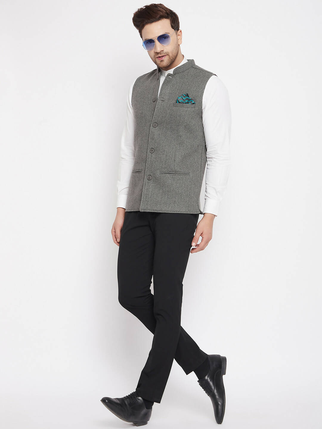 Even Apparels Grey Wool Men Woven Nehru Jacket - Distacart