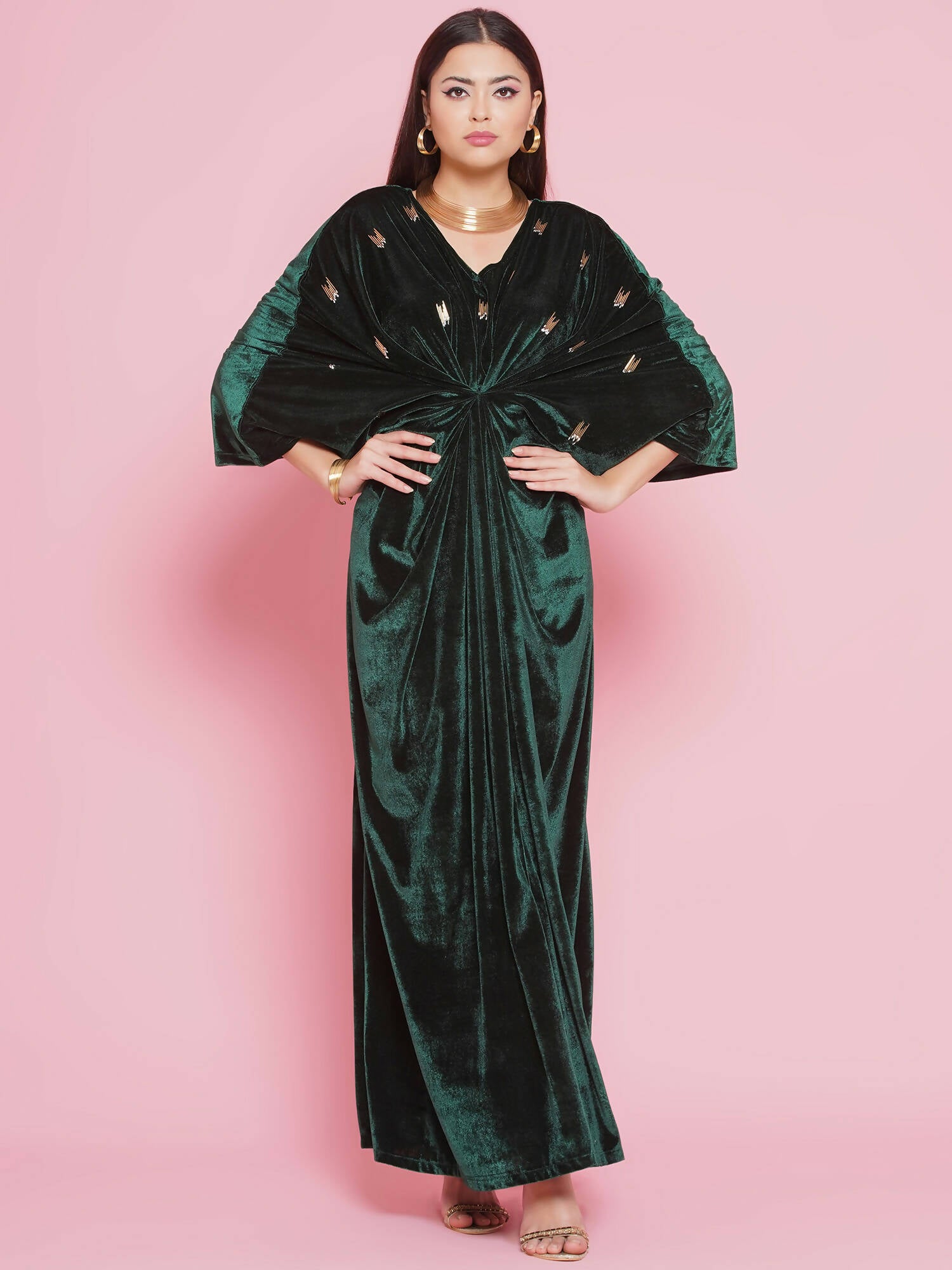 Women Republic Green Velvet Hand Embellished Gown - Distacart