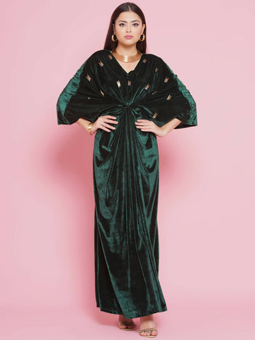 Women Republic Green Velvet Hand Embellished Gown - Distacart