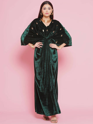 Women Republic Green Velvet Hand Embellished Gown - Distacart