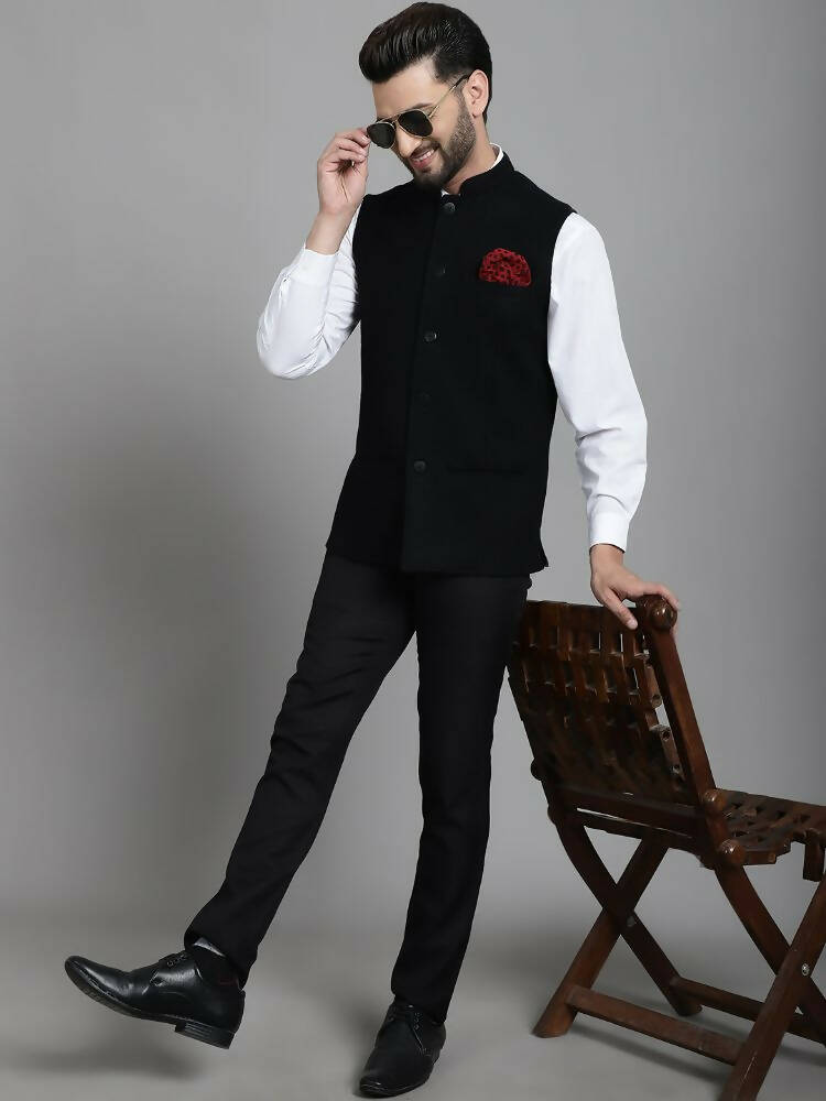 Even Apparels Nehru Jacket With Welt Pockets - Black - Distacart
