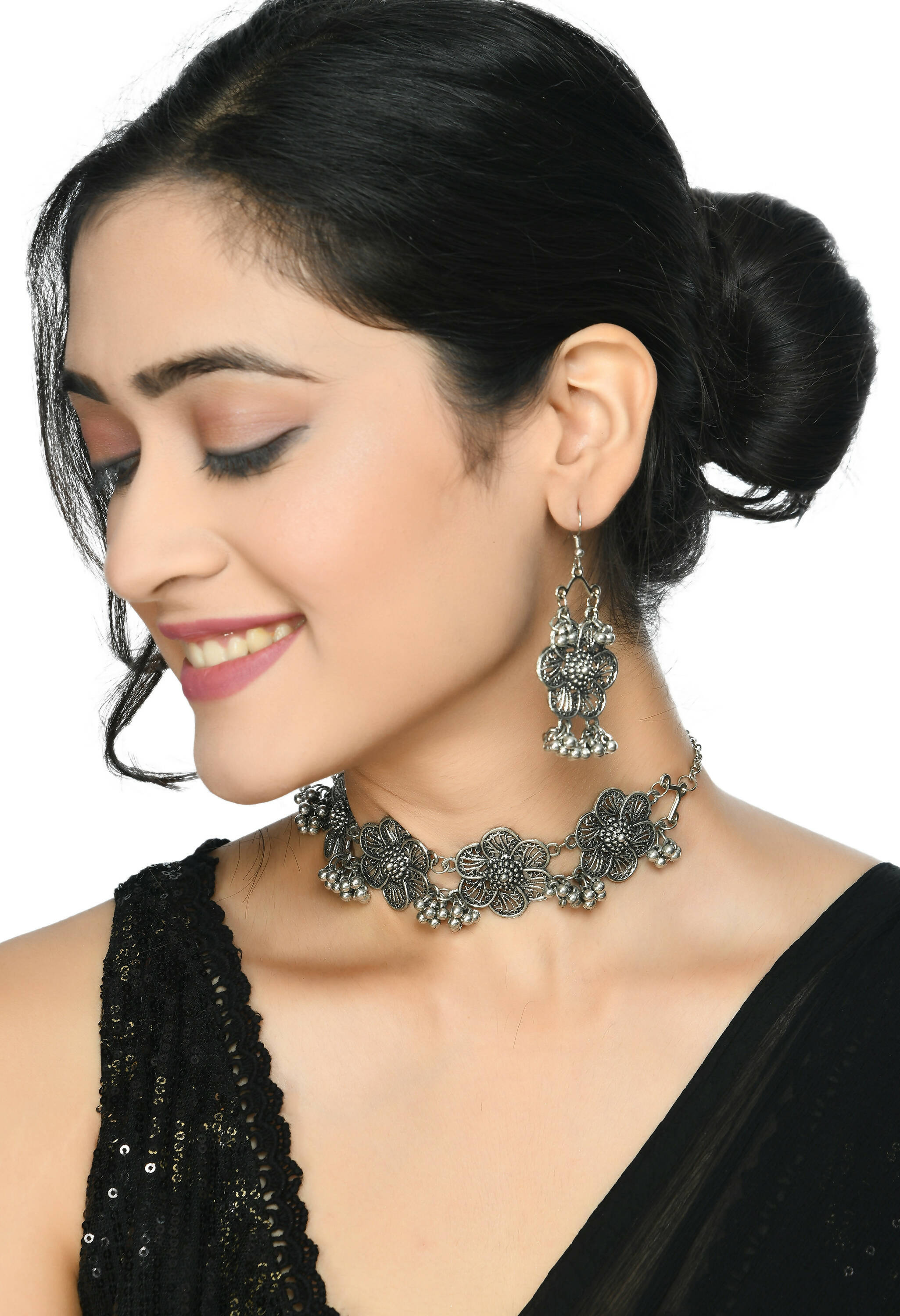 Mominos Fashion Johar Kamal Silver-Plated Brass Finish Floral Desgin Choker For Women - Distacart