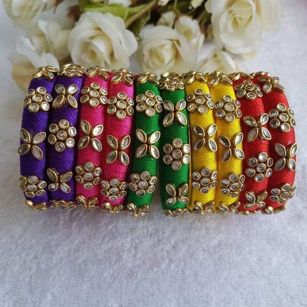 Multi Color New Model Silk Threaded Stone Bangles Sets