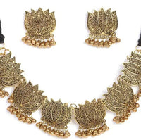 Thumbnail for Mominos Fashion Oxidised Lotus Design Golden Color Necklace Choker Set lotus design