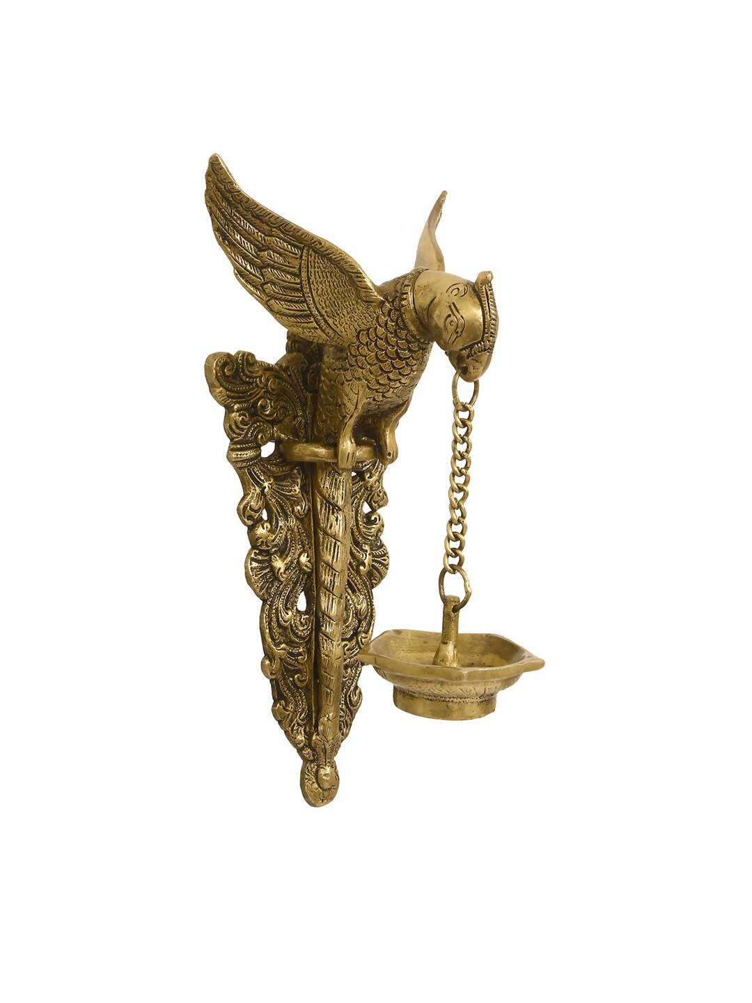 eCraftIndia Gold-Toned Handcrafted Bird Wall Hanging with Diya for 5 wicks - Distacart