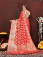 Thumbnail for Lorenvalley Fashion Red Soft Silk Woven Design with Zari Weaving Leheriya Design Saree - Distacart