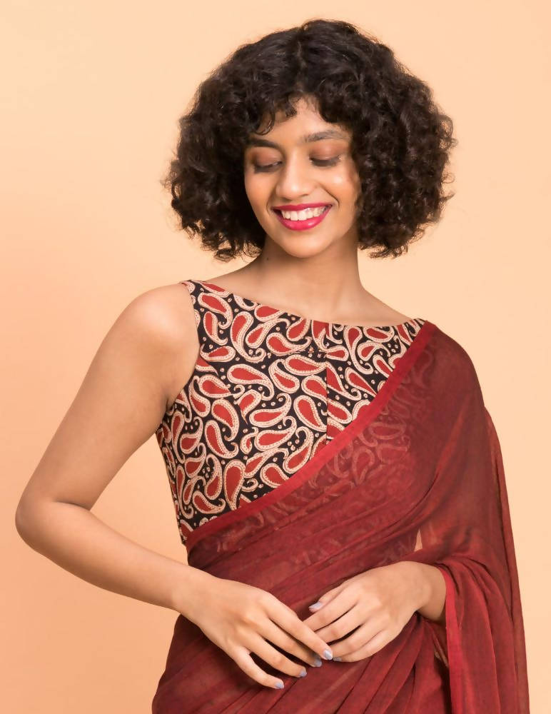 Suta Maroon Solid Cotton Blend Saree - Distacart
