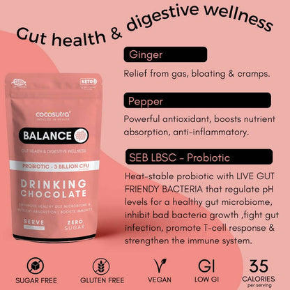 Cocosutra Lite - Balance- Sugar Free Drinking Chocolate Mix - Distacart