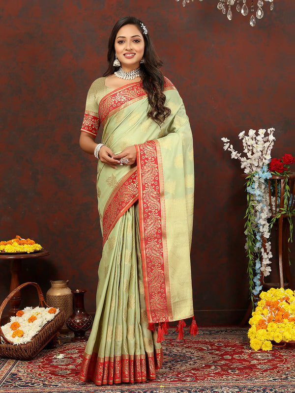 Lorenvalley Fashion Seagreen Cotton Woven Design with Zari Weaving Design Saree - Distacart
