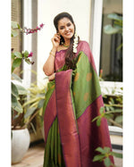 Thumbnail for DEIANA'S Beautiful Golden Jari with New Design Soft Lichi Silk Saree - Green - Distacart