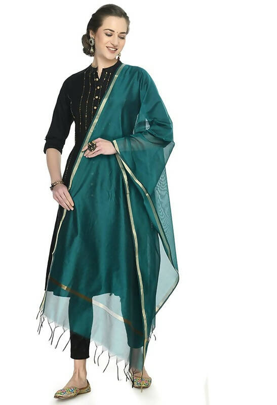 Mominos Fashion Moeza Banarsi Piping Rama Green Dupatta - Distacart