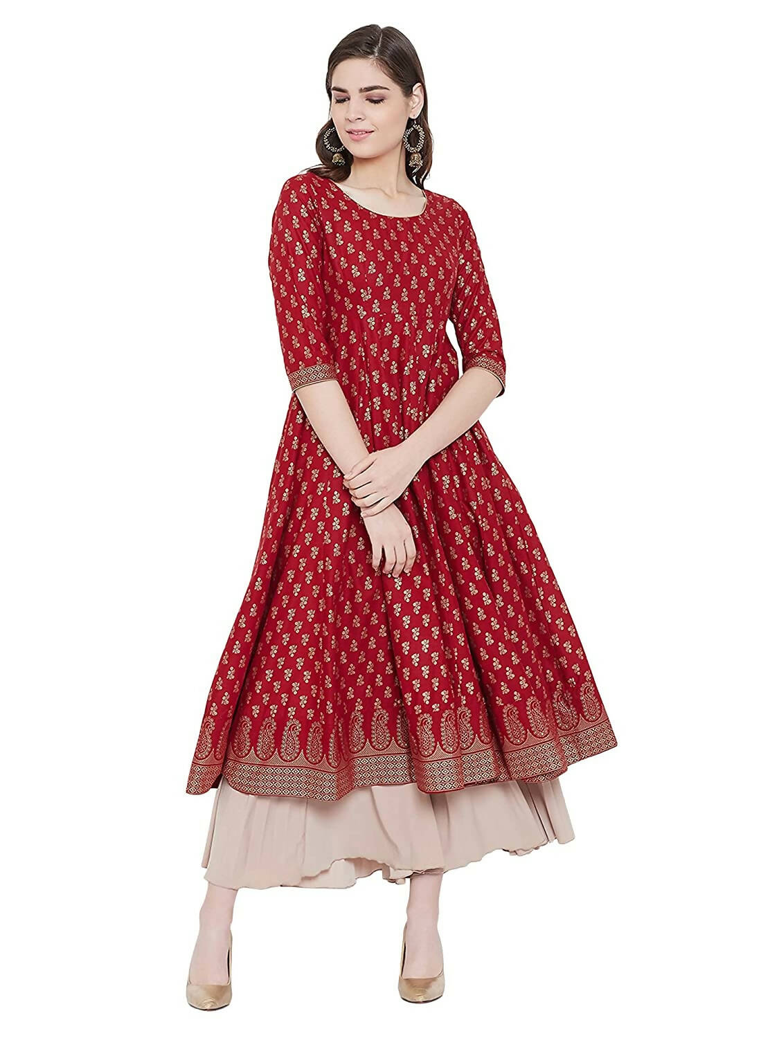 Cheera Embellished Daily Wear Cotton Blend Kurta - Red - Distacart